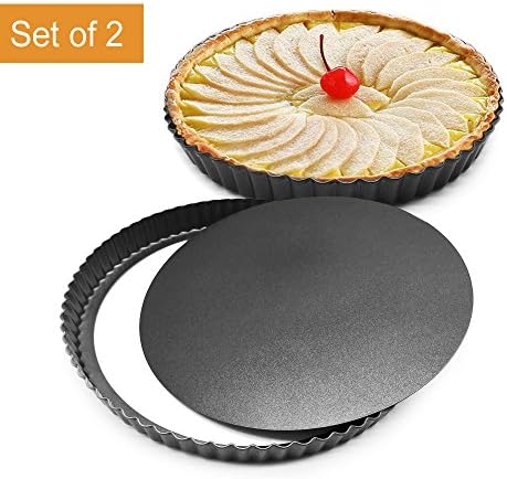 MZCH Bakeware 8 Inch Nonstick & Quick Release Coating Loose Bottom Quiche Tart Pan, Tart Pie Pan, Round Tart Quiche Pan with Removable Base set of 2