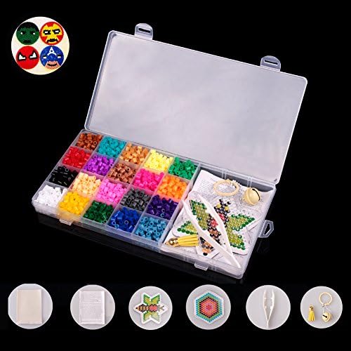 2000 Perler Fuse Beads Kit, Bead Tweezers, Peg Boards,Key Rings, Tassels,Bells,Bead Chains, Ironing Paper