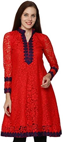 Faireno Elegant Red Net Women'S Kurti