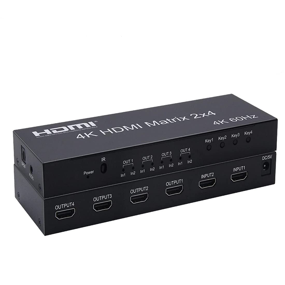 4k HDMI Matrix 2X4 Splitter 4K 60Hz 2 In 4 Out HDMI Splitter Switcher Audio Extractor AUX SPDIF Scale Down For PS3/4 TV DVD With remote control (HDMI 2.0 Matrix 2X4) — image 1
