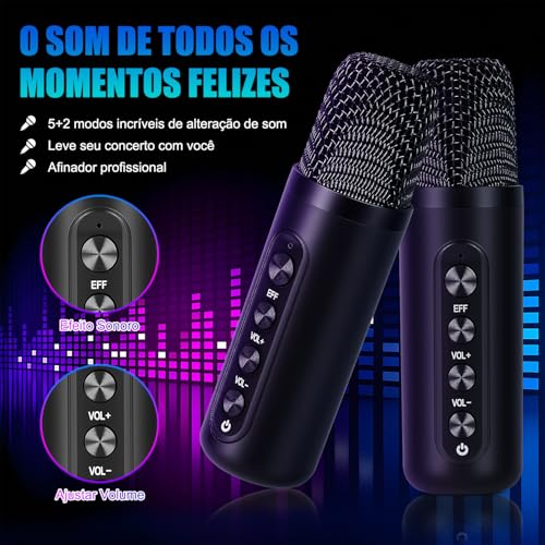 100 W Caixa de Som com Microfone, Alto-falante de Karaokê Bluetooth Portátil com 2 Microfones Sem Fio, Máquina de Karaokê, Portátil para Festas e Karaokê, Sistema de PA de Karaokê HD