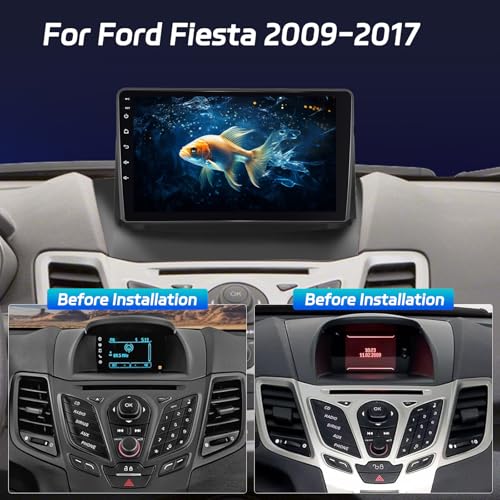 NHOPEEW 8 Core 4+64G 9 Inch Android Radio for Ford Fiesta 2009-2017 – Wireless CarPlay & Android Car GPS 3D Model Car Presentation SWC FM RDS DSP Split Screen + Rear Camera