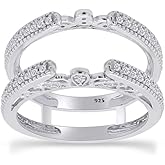 AFFY 1/3 ct. t.w Round Cut White Cubic Zirconia Millgrain Cathedral Enhancer Guard Ring In 14K Gold Over Sterling Silver Jewelry Gift For Her