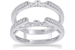 AFFY 1/3 ct. t.w Round Cut White Cubic Zirconia Millgrain Cathedral Enhancer Guard Ring In 14K Gold Over Sterling Silver Jewelry Gift For Her
