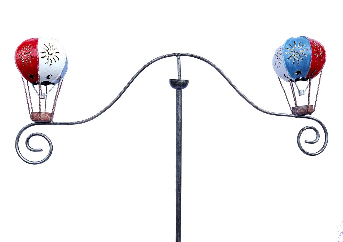 Garden Wind Spinner - Wind Sculpture - Red White Blue Hot Air Ballloon