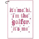 WUUCKOO It's me Hi I'm The Golfer Printed Pink Golf Towel, Funny Golf Towel for Golf Bag with Clip, Xmas Birthday Gifts for Golfer Golf Lover, Golf Gifts for Lady, Ladies Golf Towel, Women Golf Towel