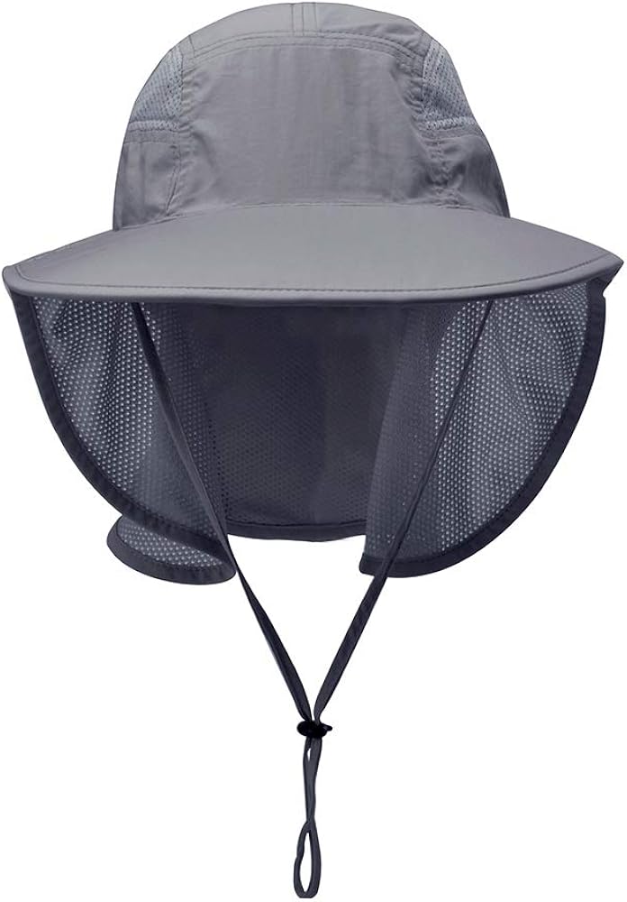 Lenikis Unisex Outdoor Activities UV Protecting Sun Hats with Neck Flap Black Grey: Clothing