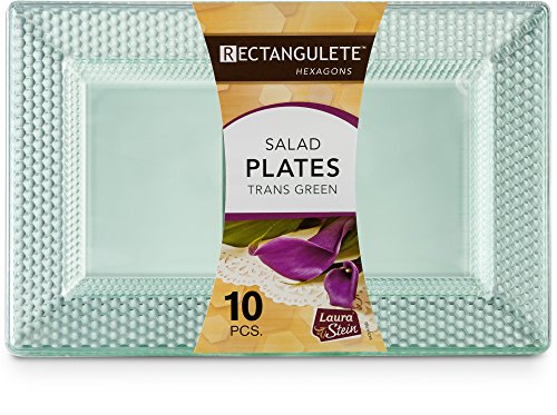 Rectangulete Hexagons Translucent Green Hard Plastic Elegant Disposable 10 Inch Rectangle Dinner Plates 10 Pack Trans Green Pack of 2