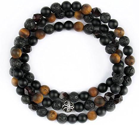 Deeperu Men's Bracelet | Size L = 19 cm, 6 mm Agate/Lava Rock/Granite/Tiger's Eye Beads 925 Sterling Silver Gemstone Bead Bracelet
