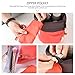 Foldable Round Bucket Style Travel Make-up Bag, Small Zipper Jewelry Purse, Clear PVC Pouch for Cosmetic Brush, Drawstring Closure Nylon Organizer Carrying Case Holder, Wash Toiletry Bag Coral Red