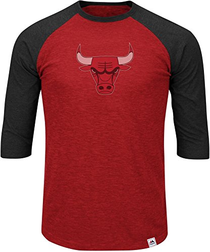 NBA Chicago Bulls Men's Excellent Attitude 3/4 Sleeve Crew-Neck Tee, Large, Hyper Athletic Red Pepper Slub/Charcoal Heather