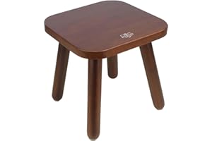 BEE&OAK Wooden Step Stool for Adults Kids, Solid Rubberwood Small Wooden Stool for Bedroom, Bathroom, Kitchen, Plant Stand, 9.25 Inches，Square One Step Stool (Dark-Walnut)