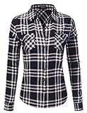 Doublju Womens Flannel Plaid Button Down Shirt With Pockets