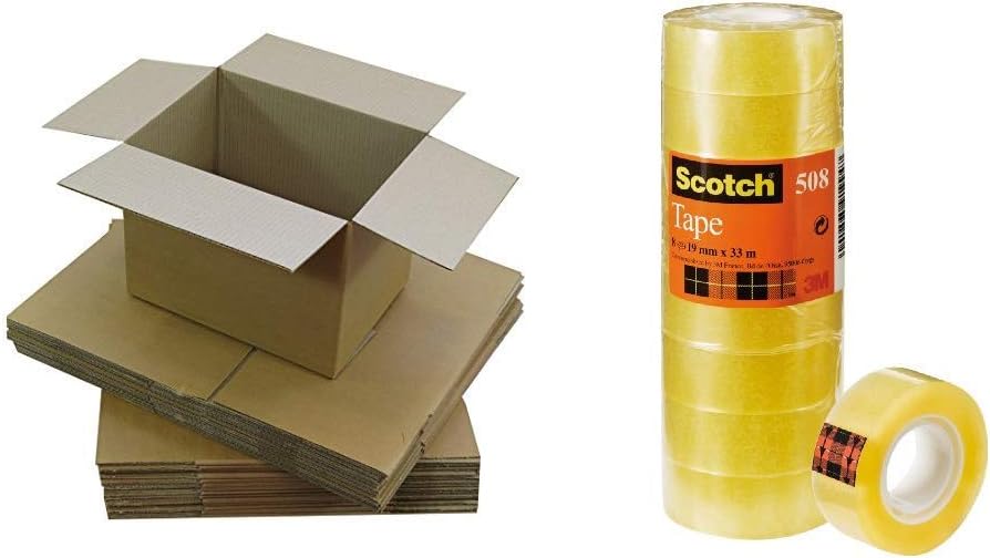 Triplast 229 x 152 x 152mm Small Single Wall 9x6x6" Shipping Mailing Postal Gift Cuboid Cardboard Boxes (Pack of 10) &Scotch 5081933 General Purpose Office Utility Tape