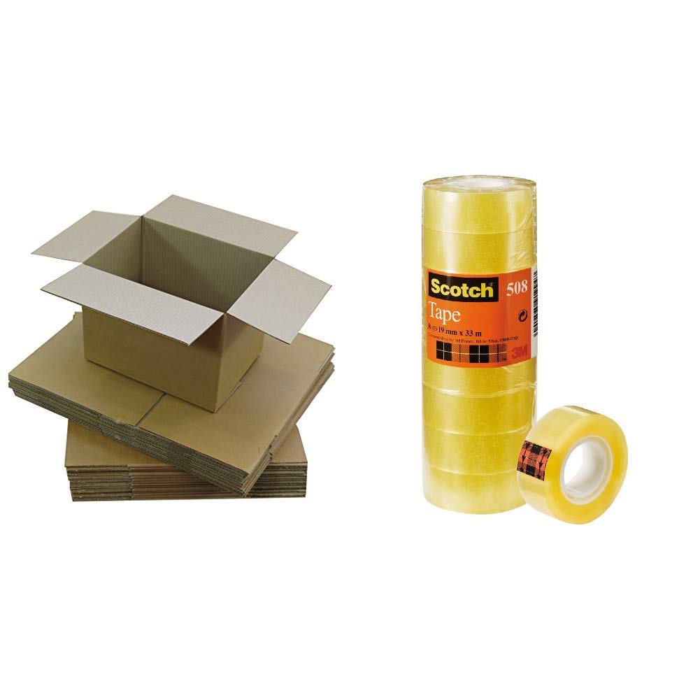 Triplast 229 x 152 x 152mm Small Single Wall 9x6x6" Shipping Mailing Postal Gift Cuboid Cardboard Boxes (Pack of 10) &Scotch 5081933 General Purpose Office Utility Tape - Transparent