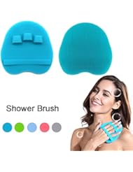 Soft Silicone Shower Brush, Body & Face & Short Hair Wash, Bath Exfoliating Skin Massage Scrubber, Dry Skin Brushing Glove Loofah, Fit for Sensitive and All Kinds of Skin (Blue)