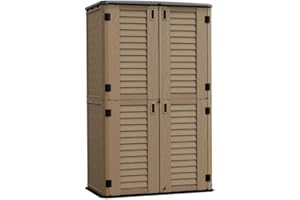 HOMSPARK Storage Shed Weather Resistance, Multi-Purpose Outdoor Storage Cabinet for Backyards and Patios, Horizontal Storage Shed for Lawnmower, Patio Accessories (Coffee, Tall - 53 cu.ft)
