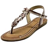 Ollio Women's Shoe T-Strap Burnish Fade Vintage Zori Flat Sandal