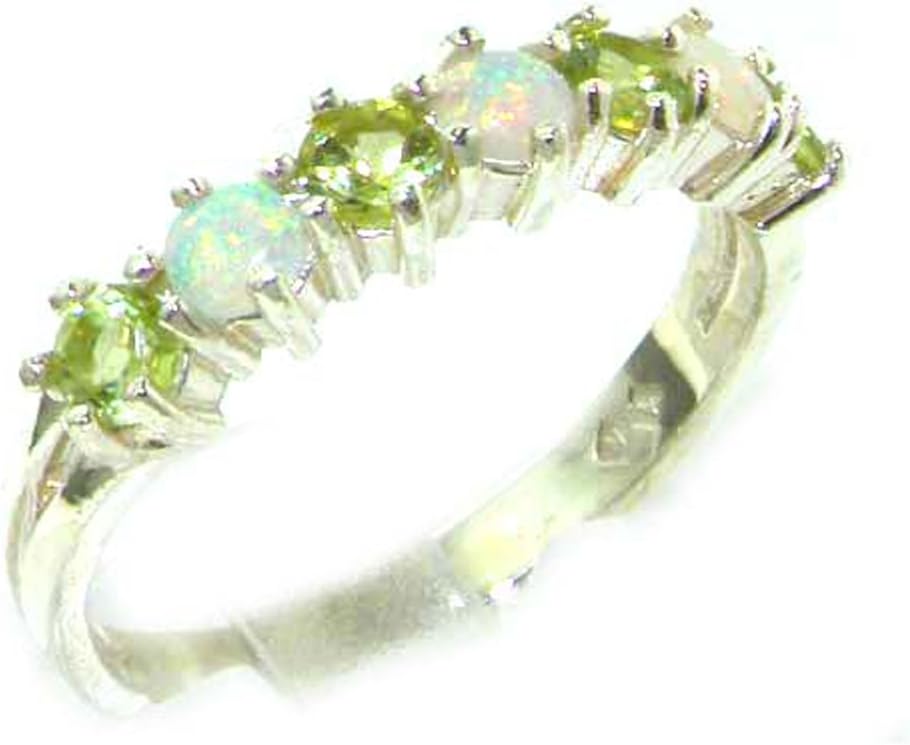 925 Sterling Silver Real Genuine Opal & Peridot Womans Eternity Ring