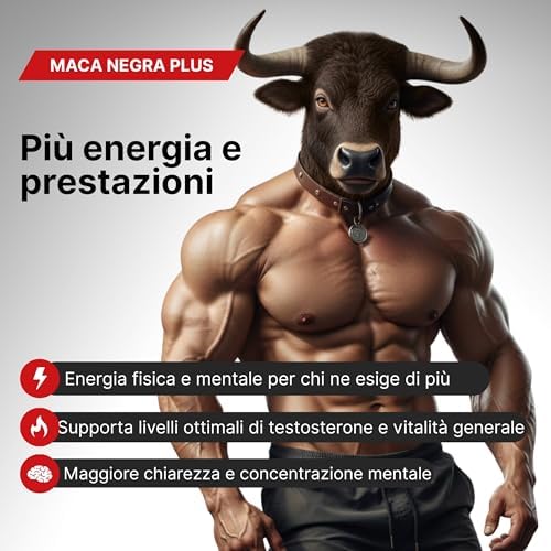 Maca Peruviana Plus – Maca Nera 45.000 mg Equivalenti (100:1), Arginina, Taurina, Vitamina B6 – Testosterone Uomo – 180 Capsule – Vegano, Senza Glutine né Lattosio – Pre workout, Energia e Muscoli — foto 2 di 8