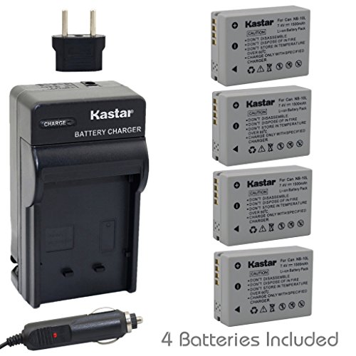 Kastar NB-10L Battery (4-Pack) and Charger Kit for Canon NB10L, CB-2LC and Canon PowerShot G1 X, PowerShot G15, PowerShot G16, PowerShot SX40 HS, PowerShot SX50 HS, PowerShot SX60 HS Digital Cameras