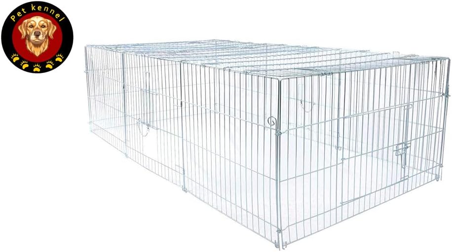 Pet Cage/Outdoor Playpen Playpen Rabbit Hutch with Sunshade Cover Extra Large Pet Playpen Run Enclosed Roof Metal Fence Cage for Chicken Rabbit,210 * 110 * 65cm