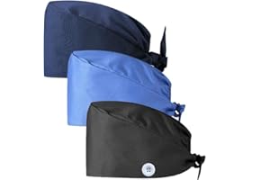 ATHPIK 3pcs Solid Surgical Scrub Cap Medical Nurse Doctor Cap Surgeons Cap with Sweatband & Botton for Womens & Mens