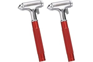 SINSEN Window Breaker Seatbelt Cutter, Car Safety Hmamer with Glass Braker, All-Metal Emergency Escape Tool, Red, 2 Pack