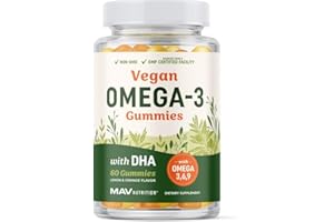 MAV NUTRITION Omega 3 6 9 + DHA Gummies | Plant-Based Triple Omegas from Algae, Flaxseed & Safflower Oil | 50mg of DHA | Vegetarian, Non-GMO, Gluten-Free, Essential Fatty Acid Supplements for Adults | 60 Gummies
