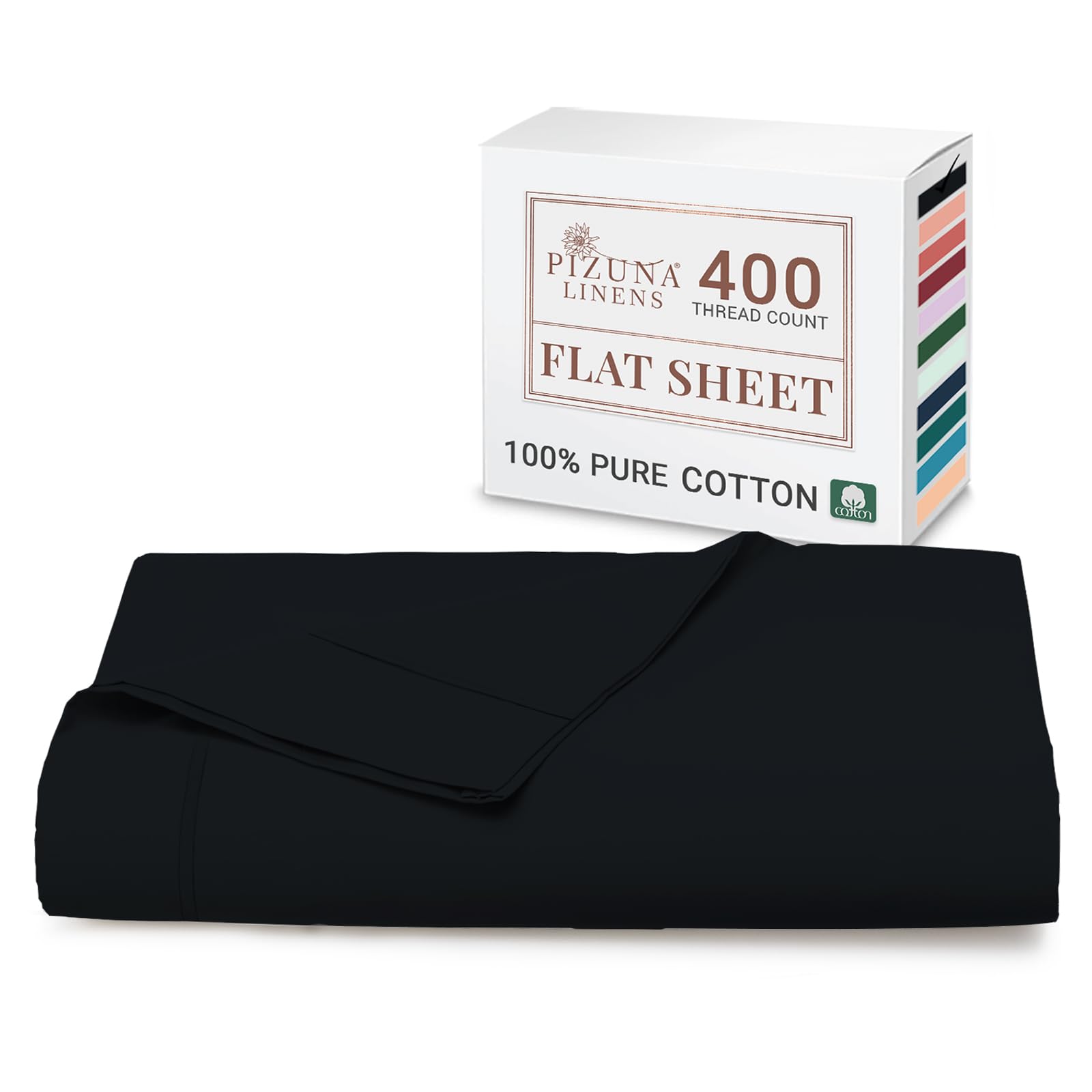 Pizuna 100% Cotton King Size Flat Sheet Black, 400 Thread Count Long Staple Cotton Flat Sheet King Size 275x280 cm, Soft Sateen Weave Top Sheet