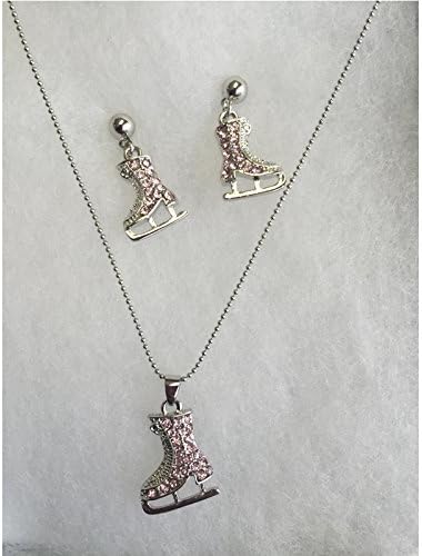 Jenskates LLC Petite Pink Rhinestone Ice Skate Necklace & Earrings Set