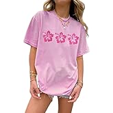 Oversized Graphic T-Shirt for Women Y2K Short Sleeve Crewneck Aesthetic Floral Tees Teen Girl Summer Coastal Baggy Tops