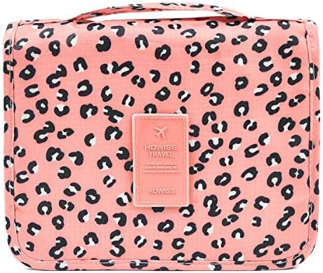 Hanging Travel Toiletry Bag, Waterproof Folding Portable Cosmetic Bag, Wash Bag for Men and Women, Portable Travel Folding Make up Toiletry Organizer Bags with Hook by X charmer (Pink Leopard)
