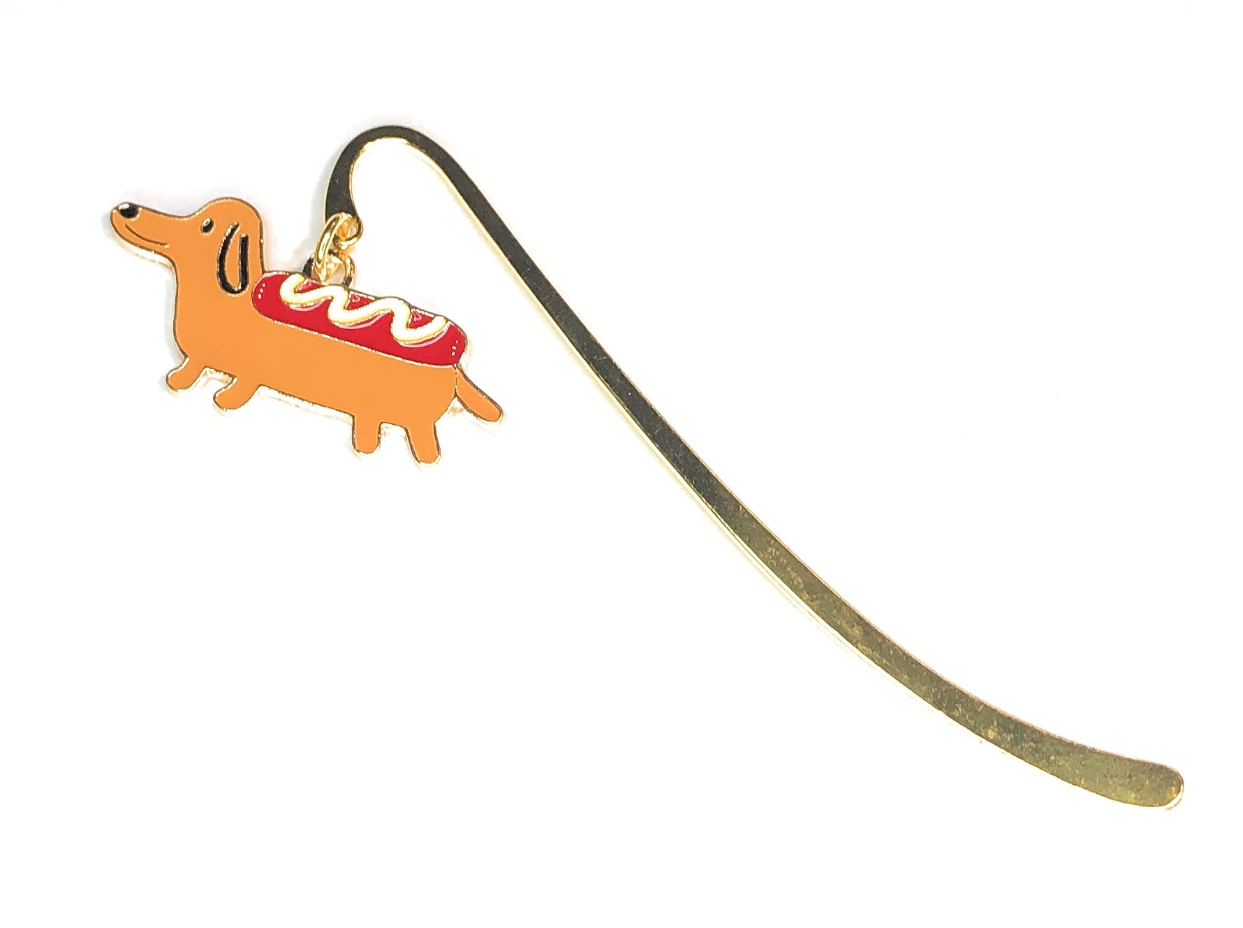 FizzyButton Gifts Sausage Hotdog mini Bookmark with Gold Tone Enamel Charm, in Gift Bag