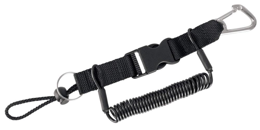SEAC Single Metal Clip for Scuba Diving, 1.3 mt of spiral cord + one carabiner + one cord eyelet