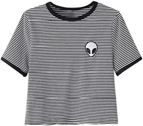 HGentrepreneur Womens Cute Alien Crop Top Slim Tees Short Sleeve T-Shirt (XL)
