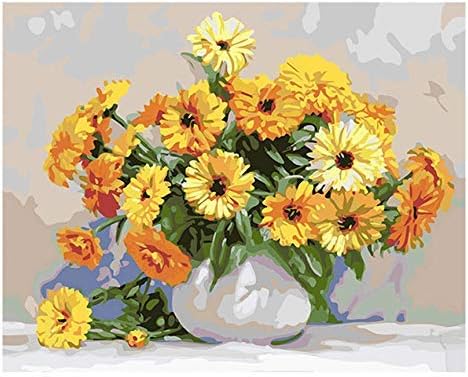 Panzisun DIY Oil Painting Paint by Numbers Kits with Brushes Acrylics Painting Kits on Canvas Sunflower for Adults Kids Beginner (Sunflower)