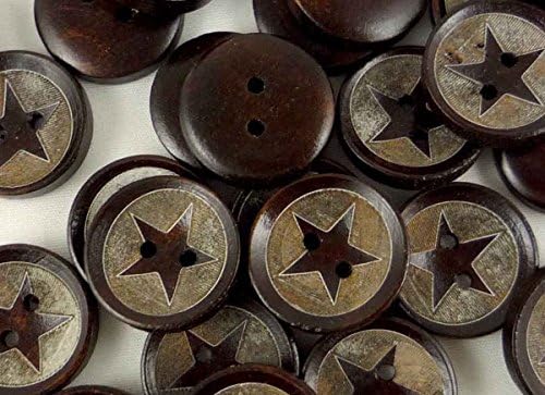 bangdan Star Wooden Round Buttons Lot Craft/Kids Sewing, 20pcs 20mm 2 holes Brown wood