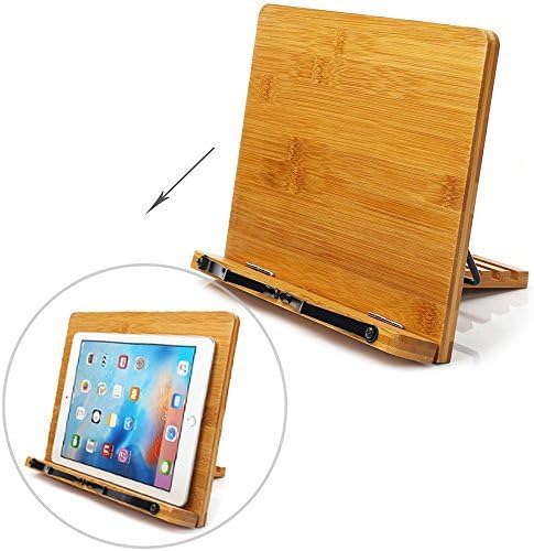 Cooking stand Book stands holders for reading EIOU BamBoo Foldable Tablet Bookrest with Adjustable Backing