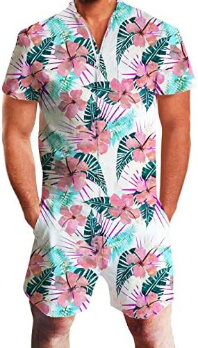 Men Summer Shorts 3D Printed Short Sleeve Jumpsuit One Piece Romper Outfits