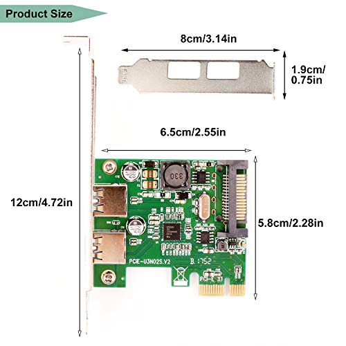 Ubit U3N02S with 2 Ports USB 3.0 Super Fast 5Gbps PCI Express (PCIe) Expansion Card for Windows XP、7、Vista、8、8.1、10 Desktop Computer-Build in Self-Powered Technology-No Need Additional Power Supply