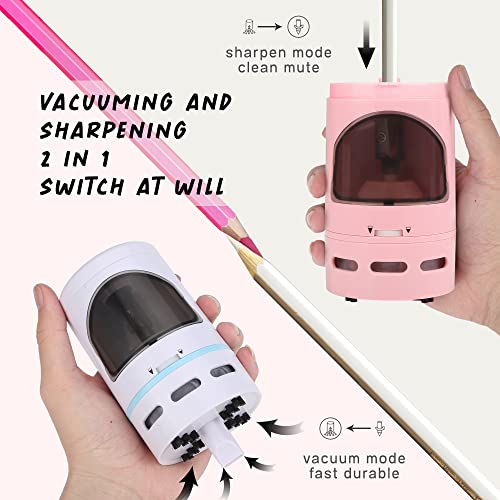 Pencil Sharpeners with Desk Vacuum, STFALI Electric Pencil Sharpener with Desk Vacuum Cleaner Mini (2 in 1), 6 7 8 9 10 Year Old Girl Gifts School Supplies for Kids Classroom Organization, Pink
