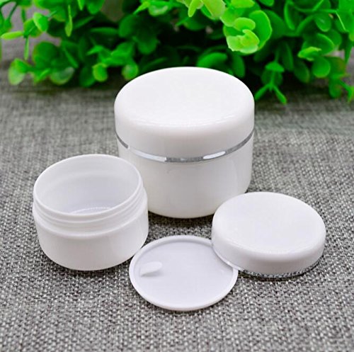 20ml/50ml/100ml/250ml Empty White Silver Edge Portable Refillable Plastic Cosmetic Makeup Face Cream Jar Sample Container Bottle Pot (100ml(3.4oz)-6PCS)
