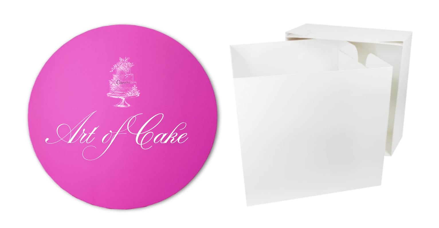 Art of cake® 12 Inch Hot Pink Masonite Cake Board (5mm) and White TALL Cake (12"x12"x12")