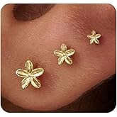 3 Pcs Flower Flat Back Stud Earrings for Women Tiny 18k Gold Plated Flowers Stud Earrings Small Floral Statement Earring Jewelry Accessories