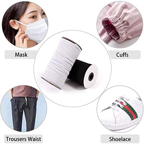 （3-7days Delivery）Elastic Band String for Mask, DIY Sewing,1/4 inch 100 Yard Braided Elastic Cord String/Elastic Rope/Bungee/Heavy Stretch Knit Elastic Spool (Black from US)