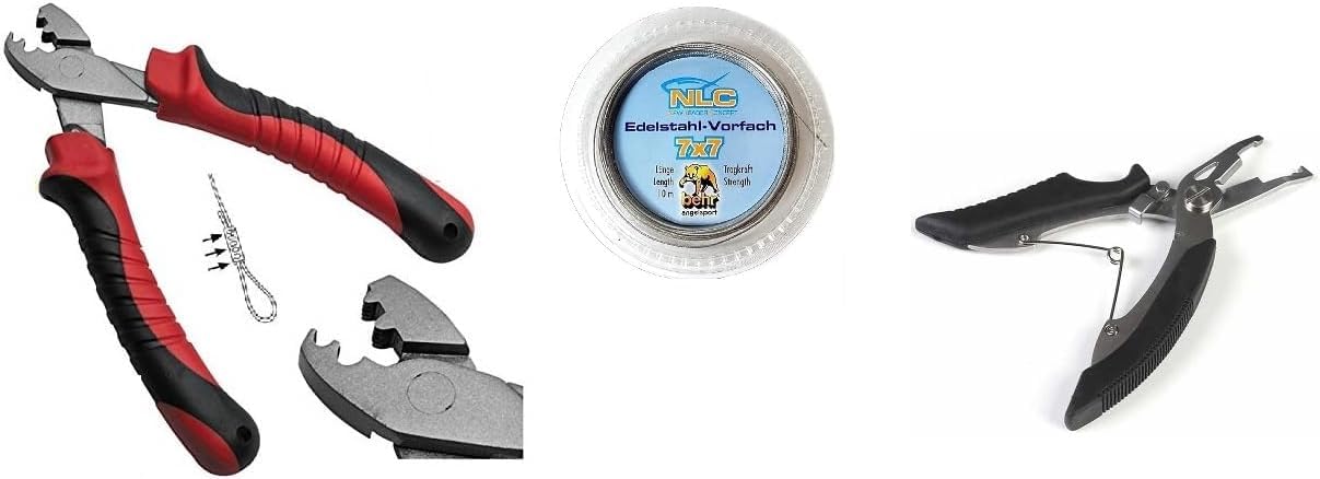 Top leader set, 1 x Behr steel leader 7 x 7, 12 kg, 10 m, including crimping sleeves, pliers and free fishing scissors