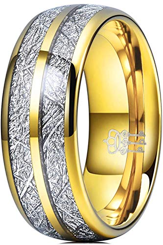 THREE KEYS JEWELRY 6mm 8mm Tungsten Wedding Ring Imitated Meteorite Gold Polished Band