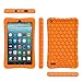Fintie Silicone Case for Amazon Fire 7 Tablet (Previous Generation - 7th, 2017 Release) - [Honey Comb Upgraded Version] [Kids Friendly] Light Weight [Anti Slip] Shock Proof Protective Cover, Orange