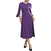 WOMLAYOUT Women's Formal Dress Zipper Front Bell Sleeves Business Office Midi A-Line Dresses